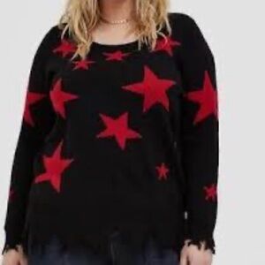 Women’s Plus Torrid Black Red Stars Sweater 1 Bop HQ Her Universe